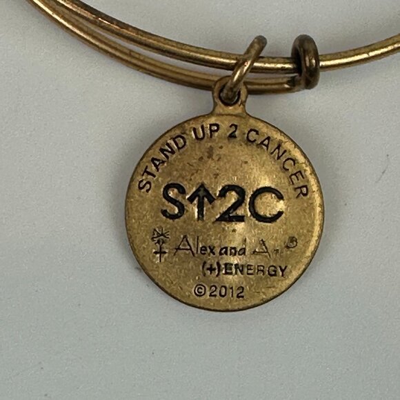 2 - Alex And Ani Gold Finish Bangle Bracelet Quill Feather & Stand Up To Cancer - Picture 6 of 8